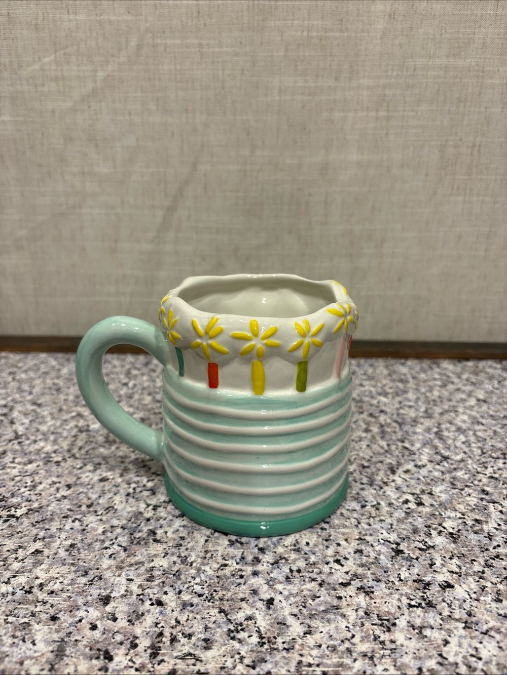 Happy Everything Sparkle Birthday Cake Shaped Mug By Laura Johnson 4”H